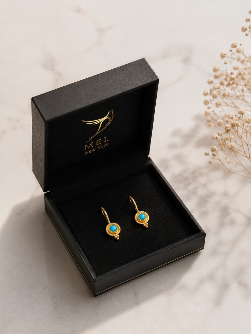 Mel New York Turquoise Drop Earrings | 24K Gold Plated | Handmade | Quiet Luxury
